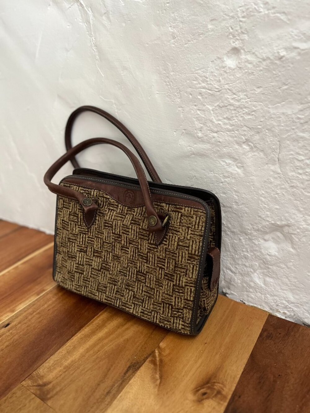Leather and Textured Fabric Handbag Purse Artisanal Bohemian